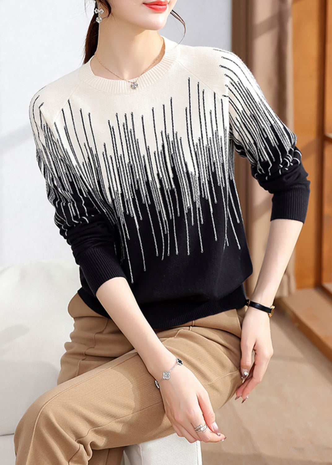 French Black O-Neck Cozy Knit Sweaters Winter