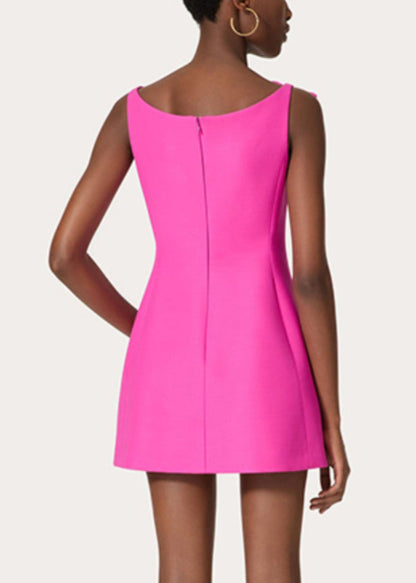 New Rose Bow Pockets Solid Cotton Mini Dress Sleeveless