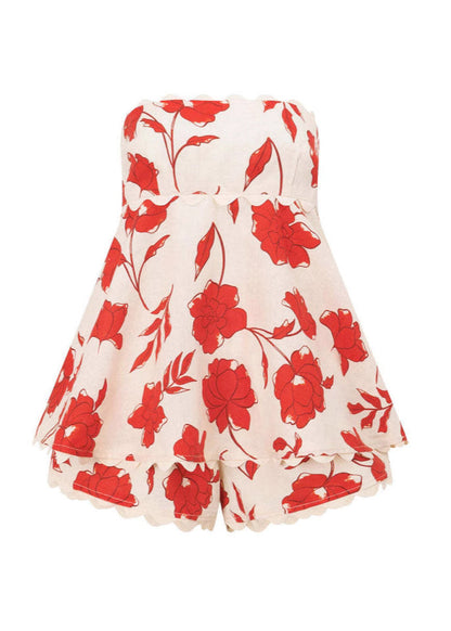 Sexy Red Backless Print Cotton Two Pieces Set Summer