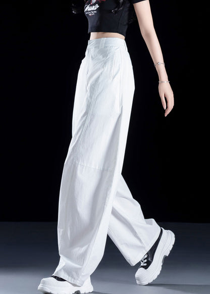 2025 New White Pockets High Waist Cotton Pants Fall