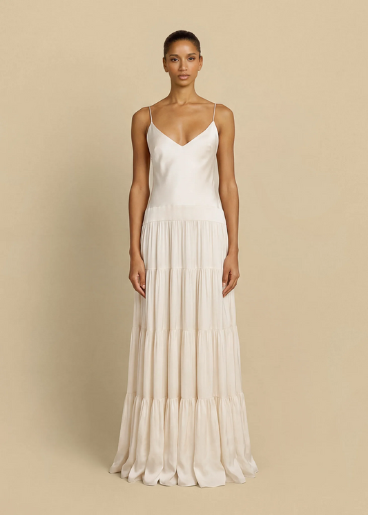 Satin Cami Tiered Ruffle Maxi Dress