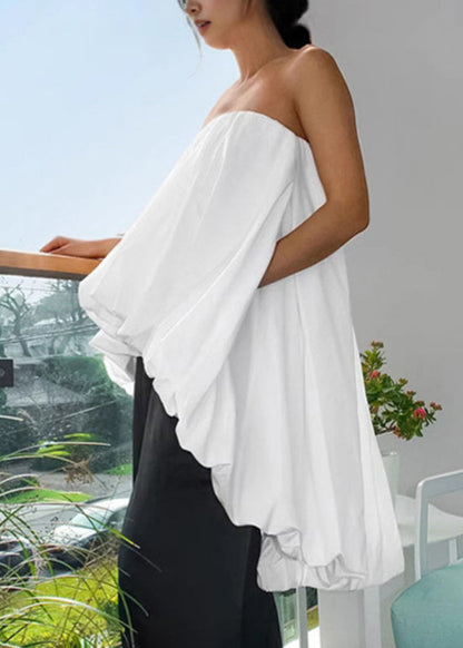 French Fashion White Low High Design Strapless Short Dress Summer