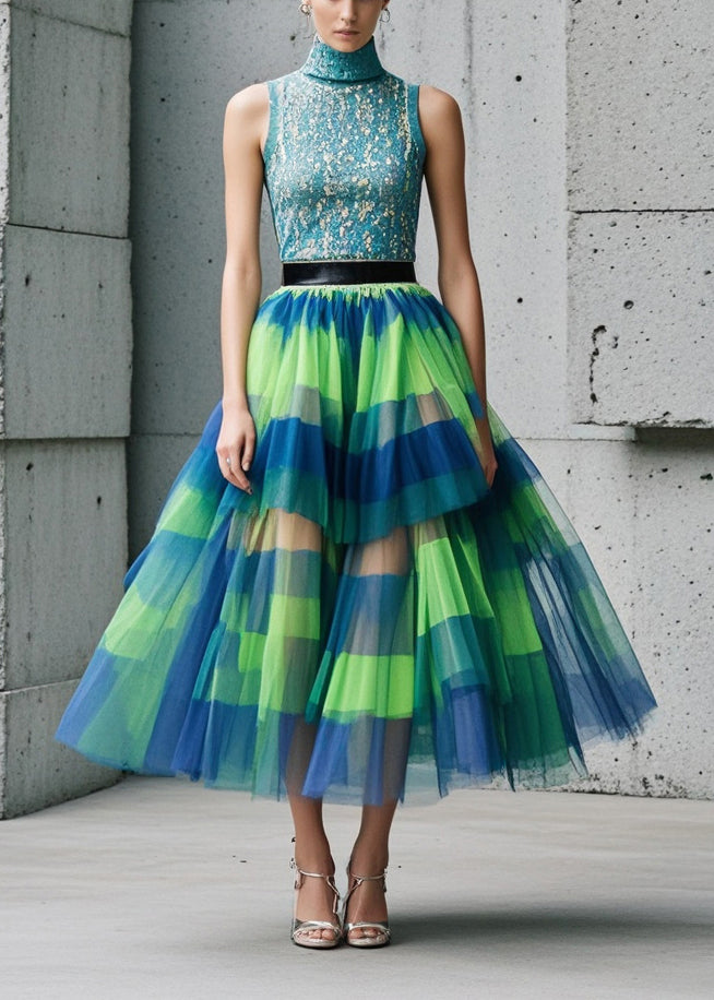 Plus Size Colorblock Exra Large Hem Tulle Beach Skirt Fall