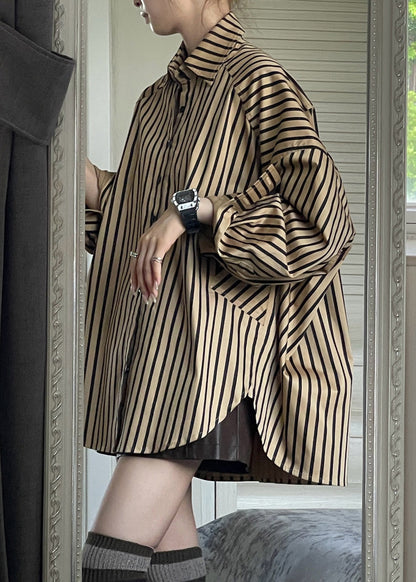 Casual Black Coats And Striped Shirts Two Piece Set Spring
