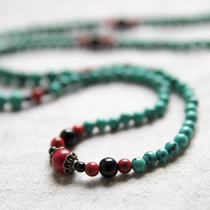 Ethnic Carnelian Bead Vintage Long Chain Lucky Green Women Necklace