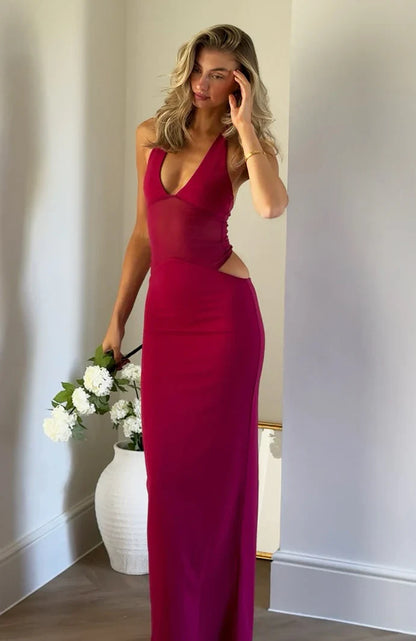 No Notes Needed Halter Maxi Dress Cherry