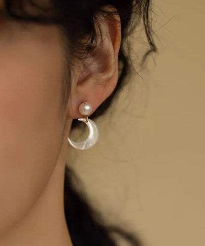 Beautiful White Moon Shape Pearl Drop Earrings