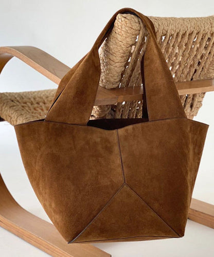 Casual Brown Large Capacity Patchwork Suede Satchel Handbag