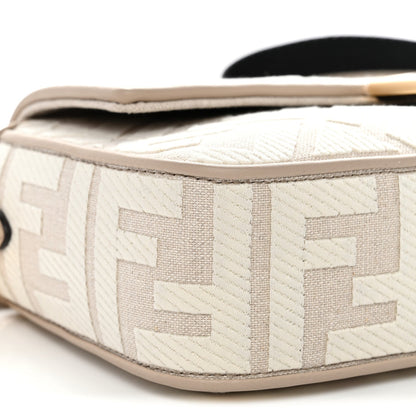 Canvas Vitello King FF Embroidered Baguette Grezzo White Nuvola