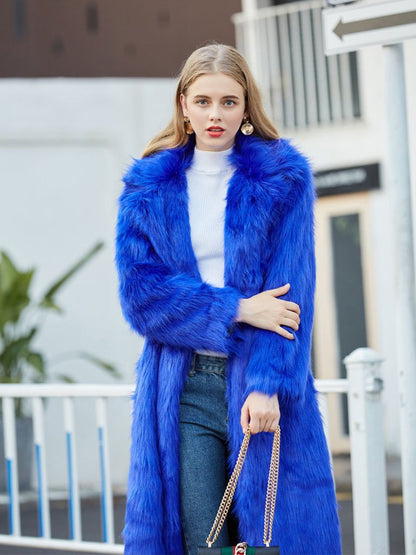 Faux Fur Coat Women V Neck Long Sleeve Maxi Winter Coat