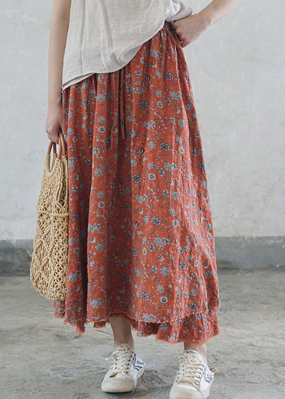 Women Colorful stripes elastic waist tie waist Print Cotton Skirts Spring