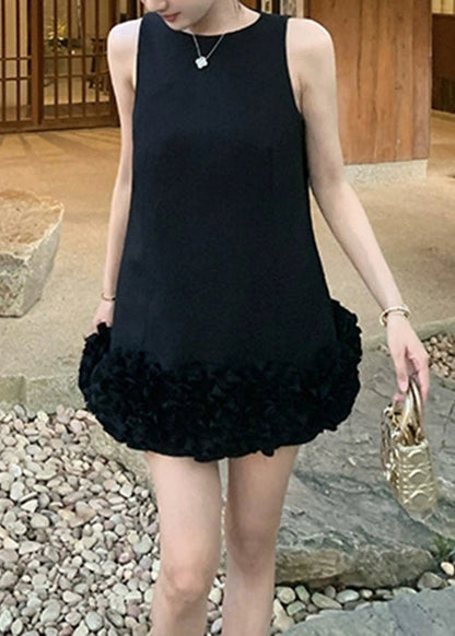 Black Original Design Solid Cotton Mini Dresses O Neck Summer