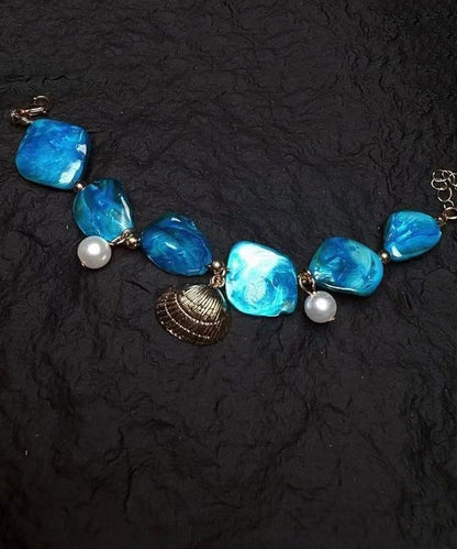 Boho Blue Alloy Asymmetrical Shell Holiday Charm Bracelet