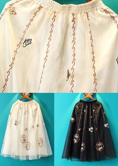 Fashion Apricot Wrinkled Embroideried Tulle Skirt Summer