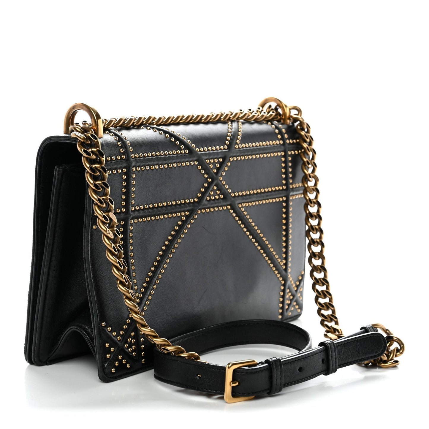 Lambskin Studded Medium Diorama Flap Bag Black