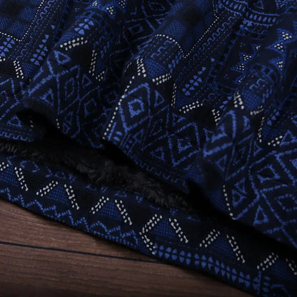 Winter Retro Print Cotton Linen Furred Dress
