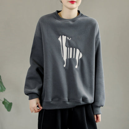 Winter Cotton Furred Fashion Embroidery Loose Sweater