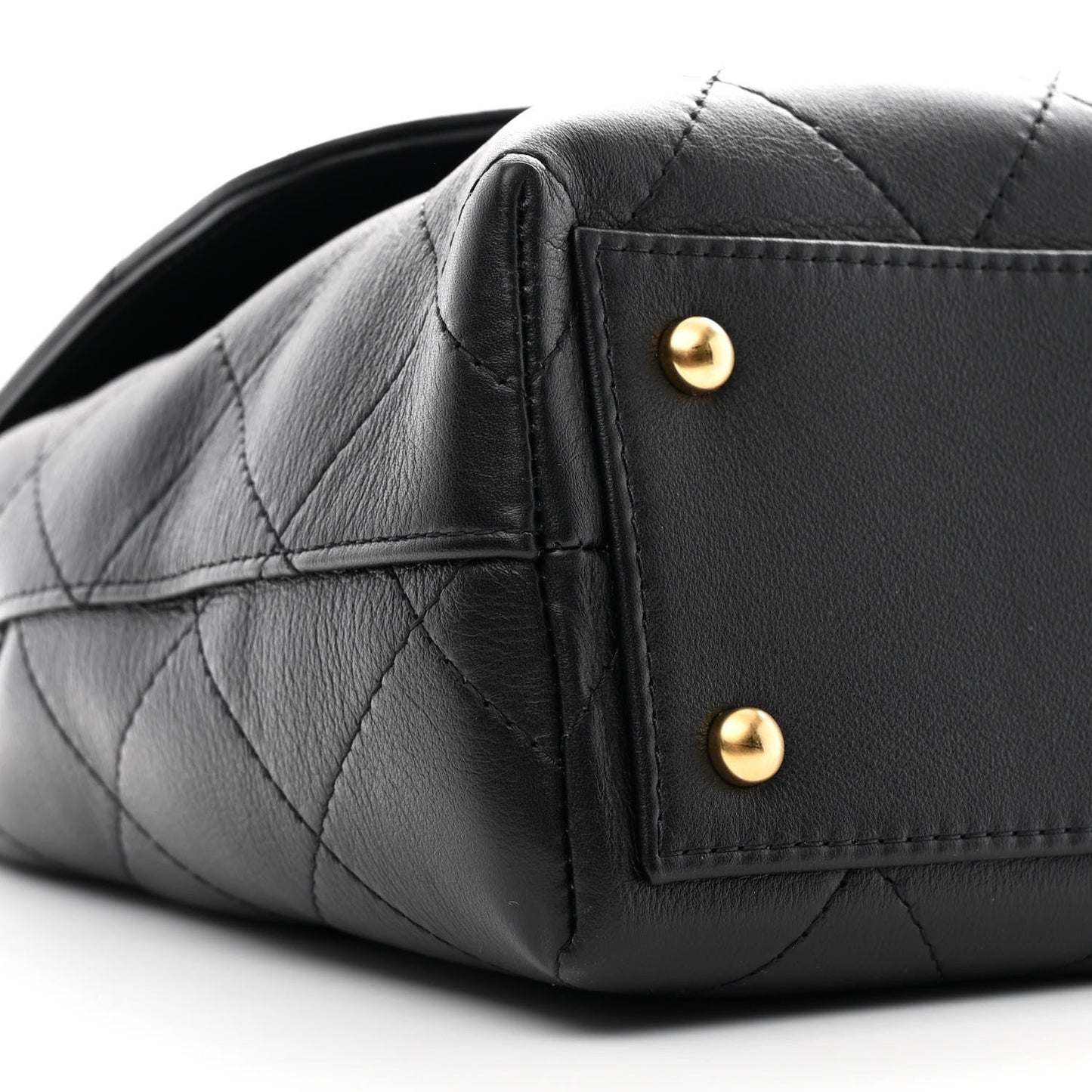 Calfskin Stitched Maxi Flap Top Handle Black