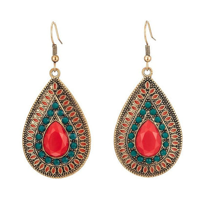 Bohemian Drop-Shaped Earrings With Rubies