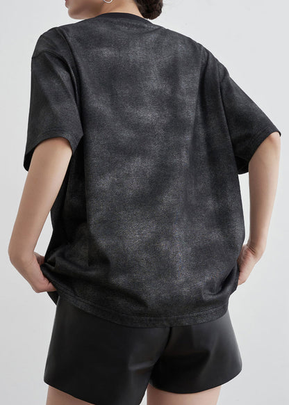 Vintage Black O Neck Hollow Out Cotton T Shirt Summer