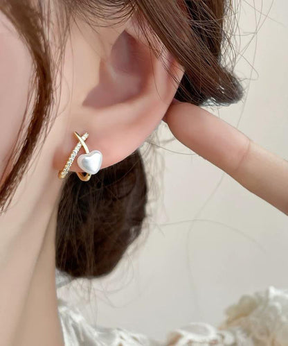 Fashion Gold Sterling Silver Overgild Zircon Pearl Stud Earrings