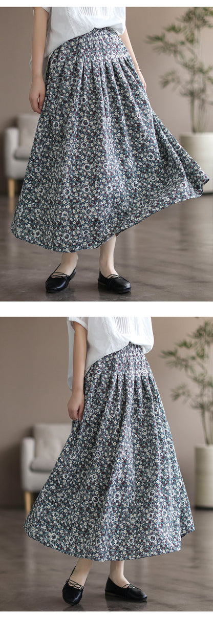 Literary Floral Thin Large A-Line Skirt
