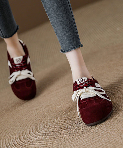 Red Lace Up Platform Suede Fashion Splicing Flat Shoes