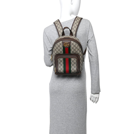 GG Supreme Monogram Calfskin Web Small Ophidia Day Backpack Beige Ebony New Acero