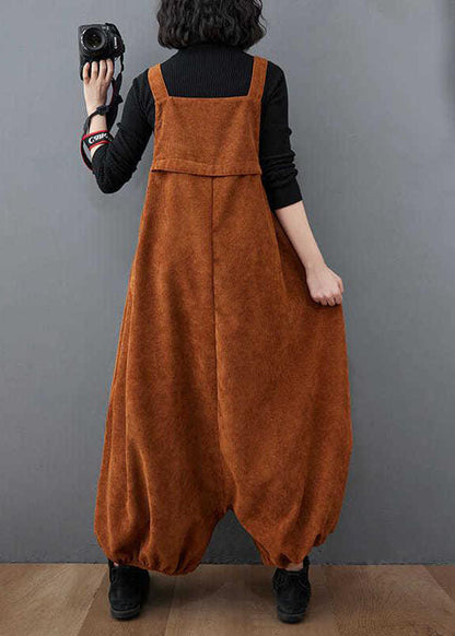 Unique Coffee Pockets lantern Corduroy Jumpsuit
