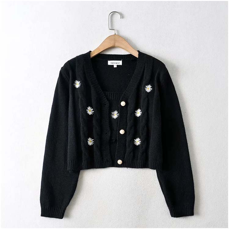 Vintage flower embroidery short loose cardigan top coat  7212