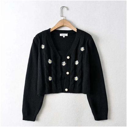 Vintage flower embroidery short loose cardigan top coat  7212