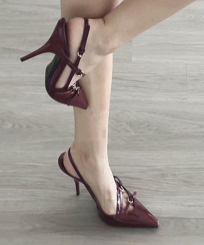 Red Faux Leather Splicing High Heels Sandals Pointed Toe