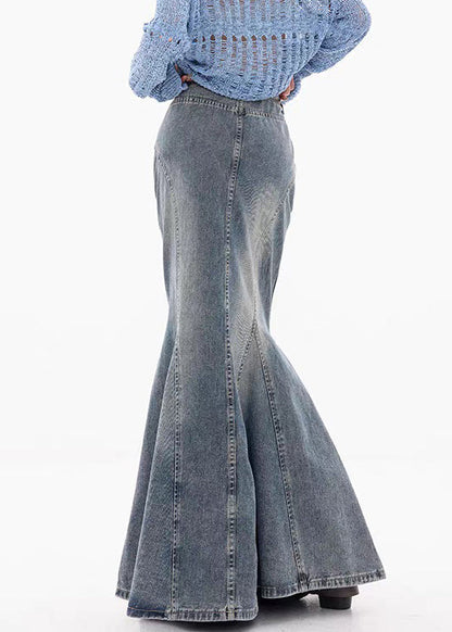 Blue Button Original Design Fishtail Skirts High Waist