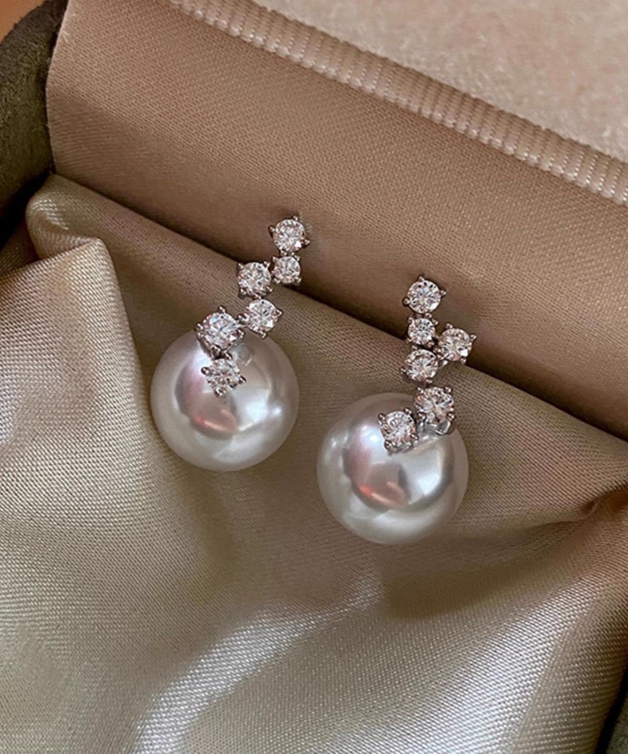 Fashion Zircon Pearl Patchwork Silver Drop Earrings