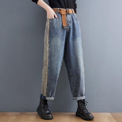Plus Size Autumn Winter Patchwork Loose Denim Pants