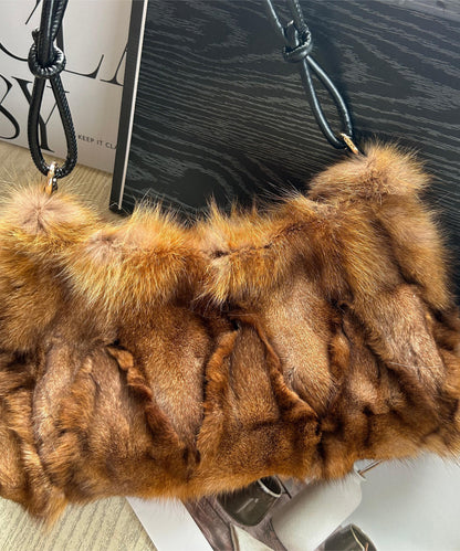 2025 New Grey Fox Fur Durable Crescent Shoulder Bag
