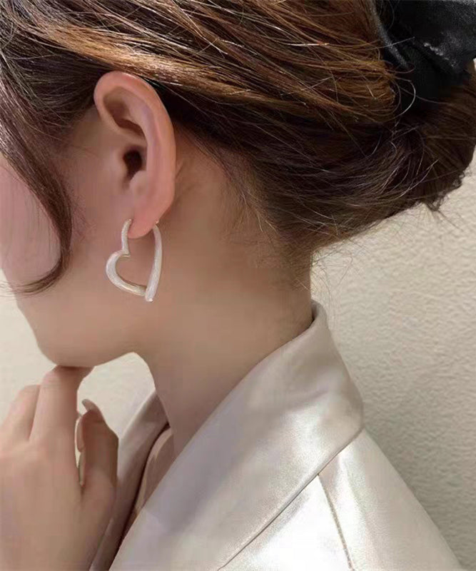 Chic White Copper Alloy Drip Glaze Love Drop Earrings