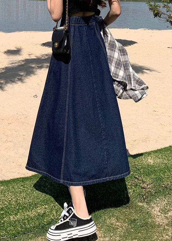 Classy Denim Light Blue High Waist Patchwork Button Cotton A Line Skirts Cozy