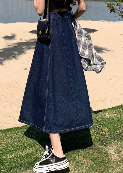 Classy Denim Light Blue High Waist Patchwork Button Cotton A Line Skirts Cozy