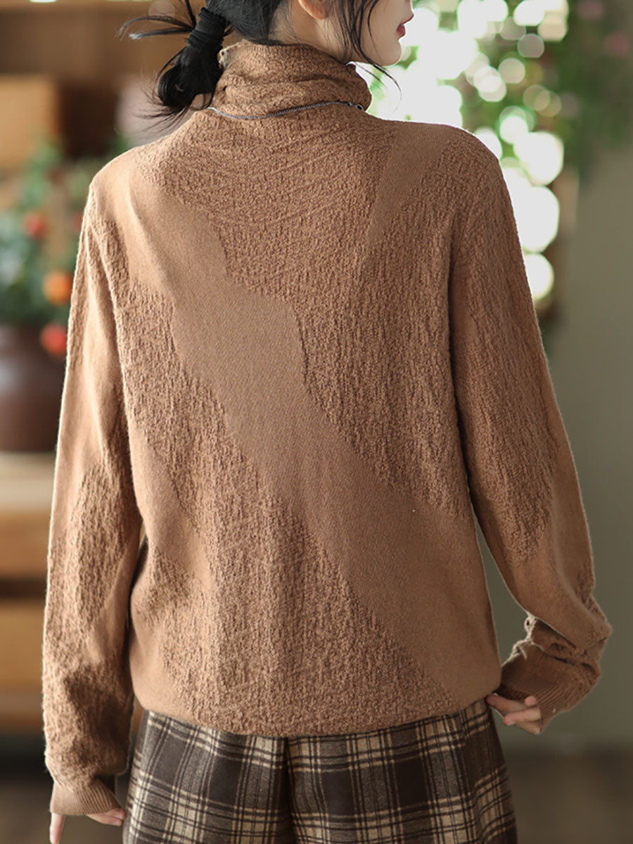 Women Vintage Jacquard Turtleneck Loose Sweater