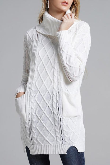 Turtleneck Long Knitting Split Sweater