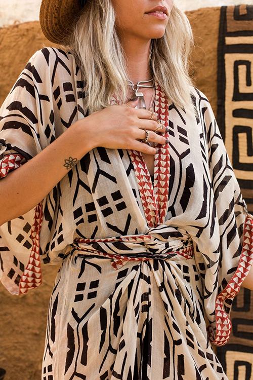 Print Bat Bleted Kimono Cover