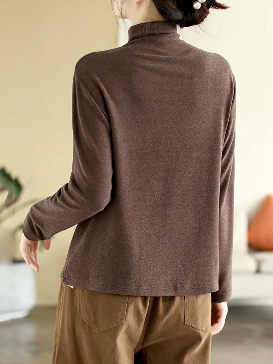 Women Autumn Artsy Solid Warm Turtleneck T-shirt