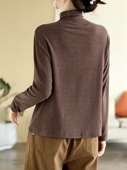 Women Autumn Artsy Solid Warm Turtleneck T-shirt