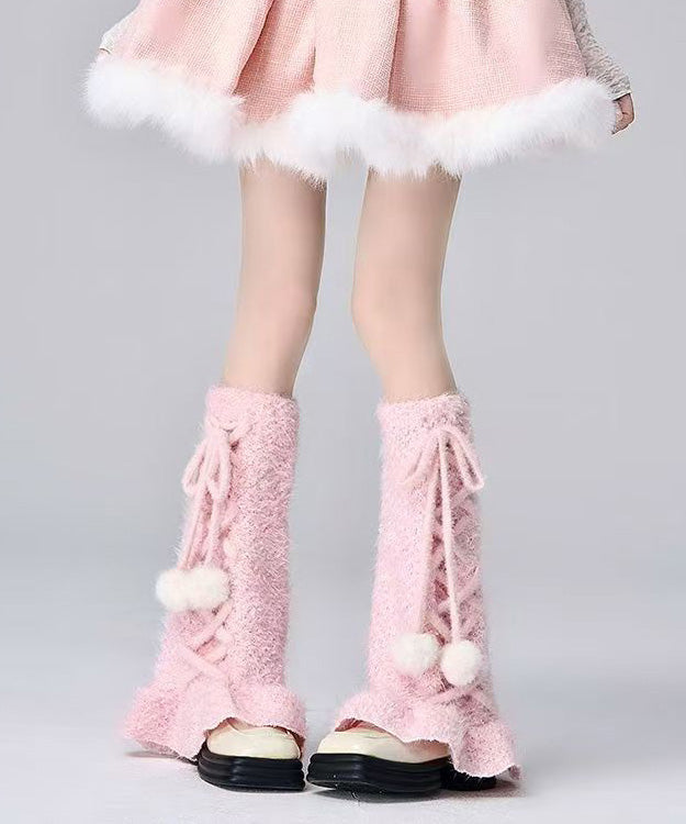 Japanese Style White Cross Strap Fuzzy Fur Fluffy Socks Covers