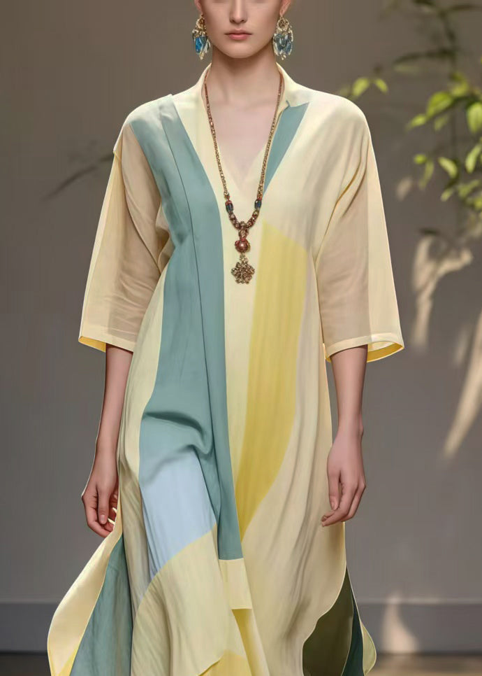 Beautiful Yellow Asymmetrical Exra Large Hem Cotton Holiday Dress Summer