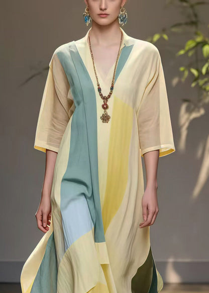 Beautiful Yellow Asymmetrical Exra Large Hem Cotton Holiday Dress Summer