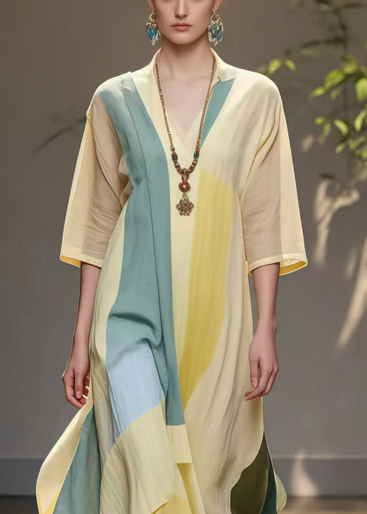 Beautiful Yellow Asymmetrical Exra Large Hem Cotton Holiday Dress Summer