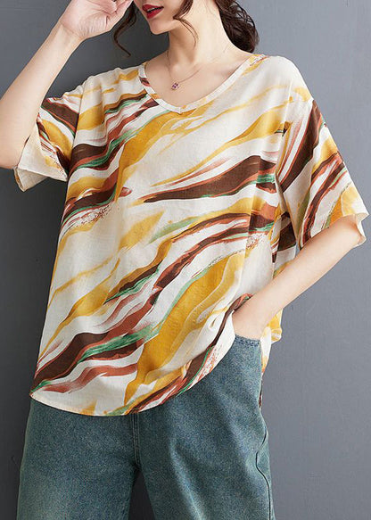 Loose Red V Neck Print T Shirt Summer