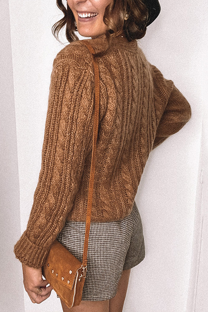 Solid V-Neck Cardigan Knitted Sweater